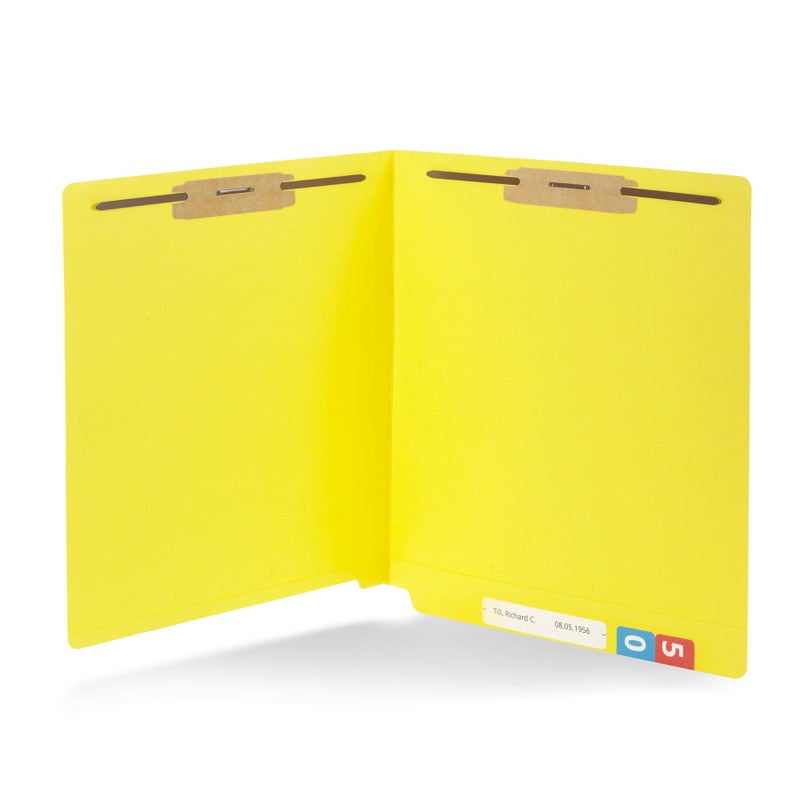 Blue Summit Supplies 50 Yellow End Tab Fastener File Folders - Reinforced Straight Cut Tab - Durable 2 Prongs Designed to Organize Standard Medical Files, Receipts, Office Reports, and More - Letter Size, Yellow, 50 Pack - Image 1